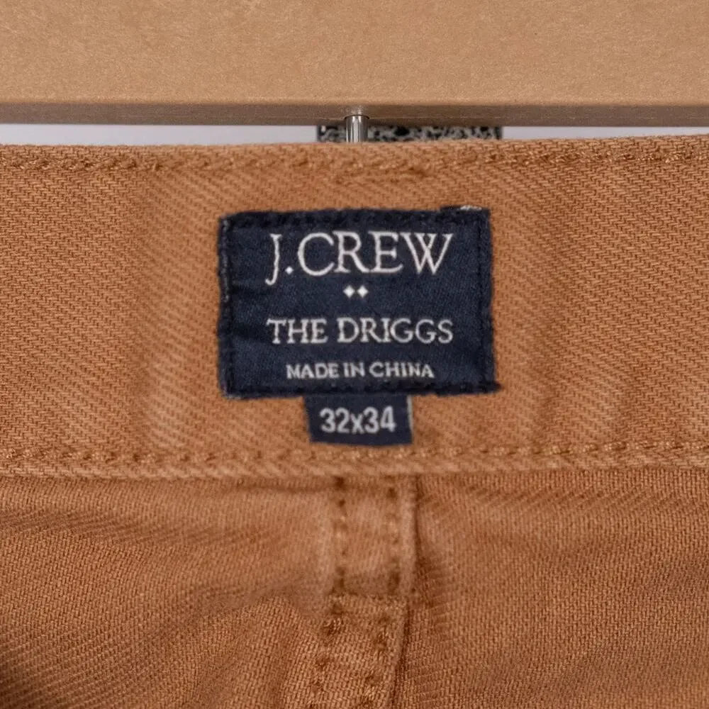 J CREW Men's The Driggs Tan Camel Jeans 32 x 34 Casual Preppy Classic Denim Pant